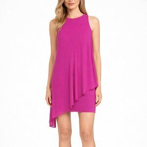 Ted Baker Locie Mini Dress Women's 6 Magenta Asymmetric Sheer Overlay Draped